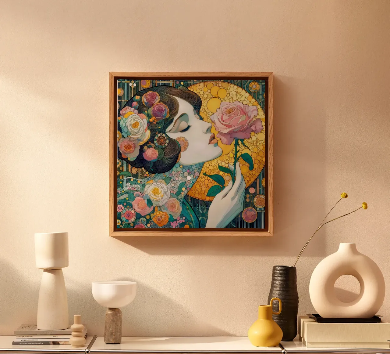 Profumo di rosa tela con Cornice a cassetta da Art-Nouveau-Dsg