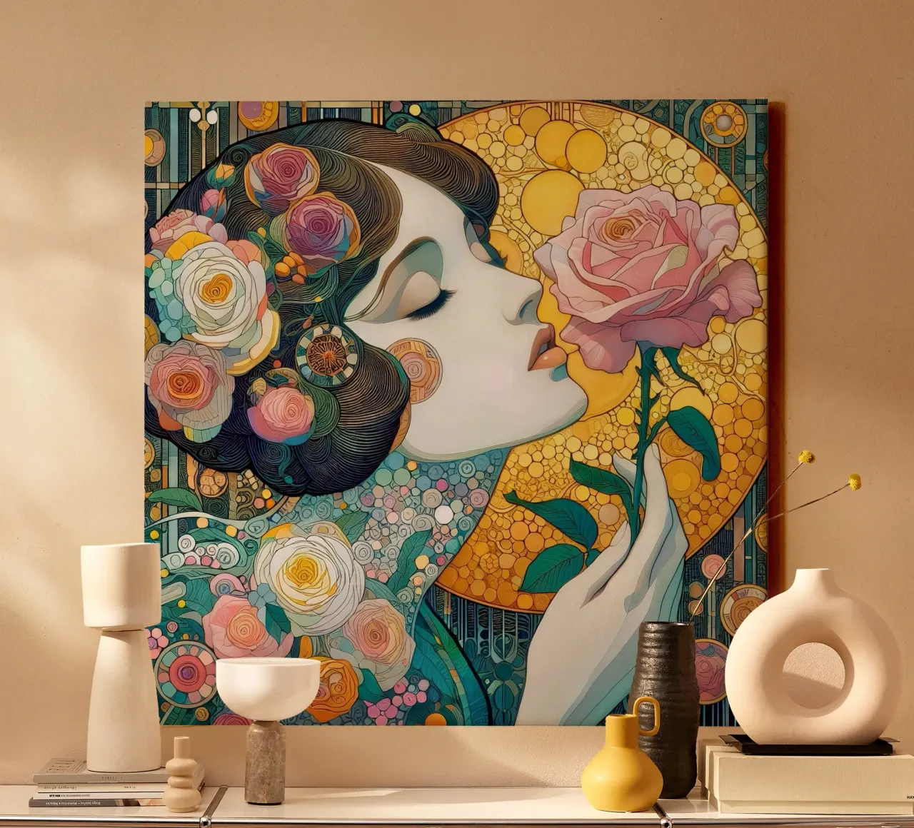 Profumo di rosa tela con Cornice a cassetta da Art-Nouveau-Dsg