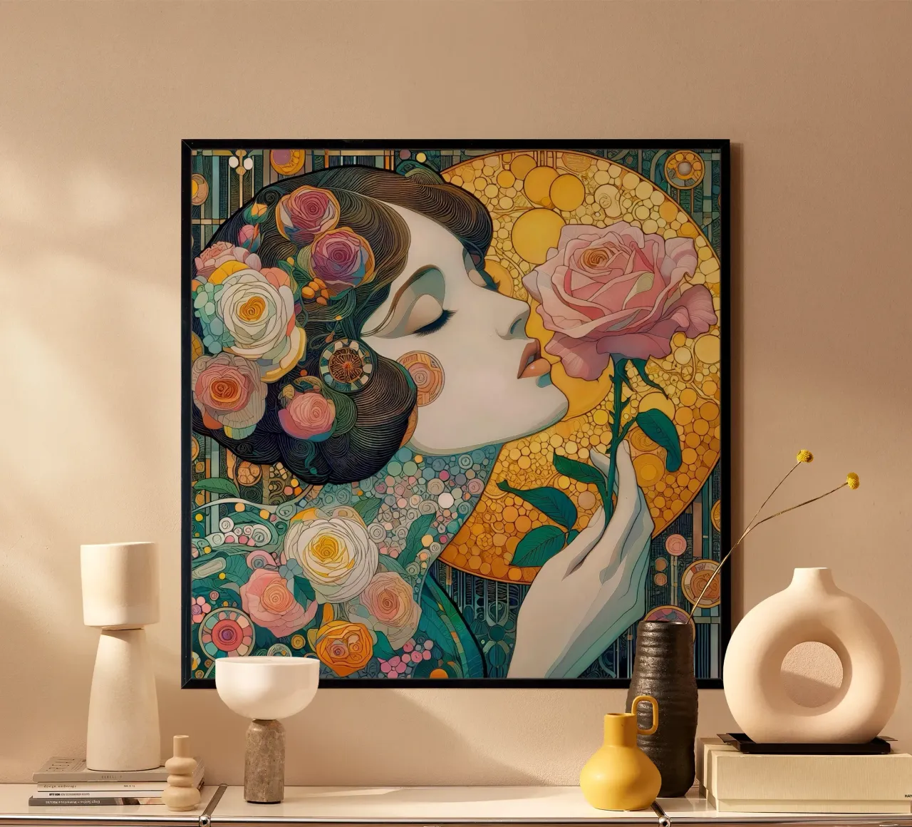 Profumo di rosa poster con telaio in plastica da Art-Nouveau-Dsg