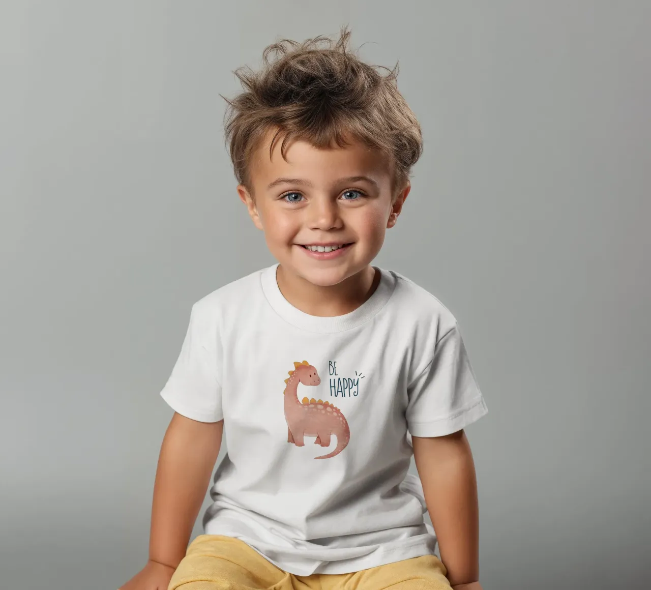 Emel Tunaboylu - Dino Be Happy kids t-shirt by The Artcircle