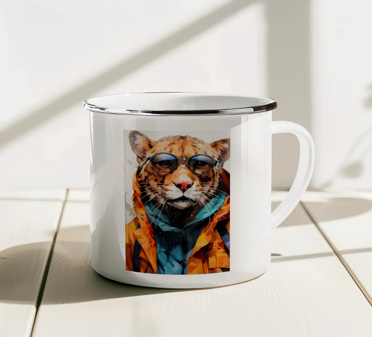Arte animale del ghepardo tazza in smalto da Justyna Jaszke JBJart
