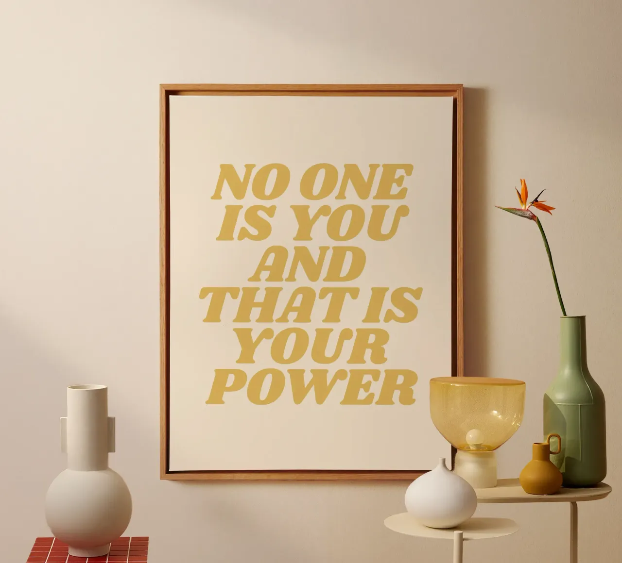 No one is you and that is your power quote (Beige Tone) canvas with Floater frame by Paigaam Studio