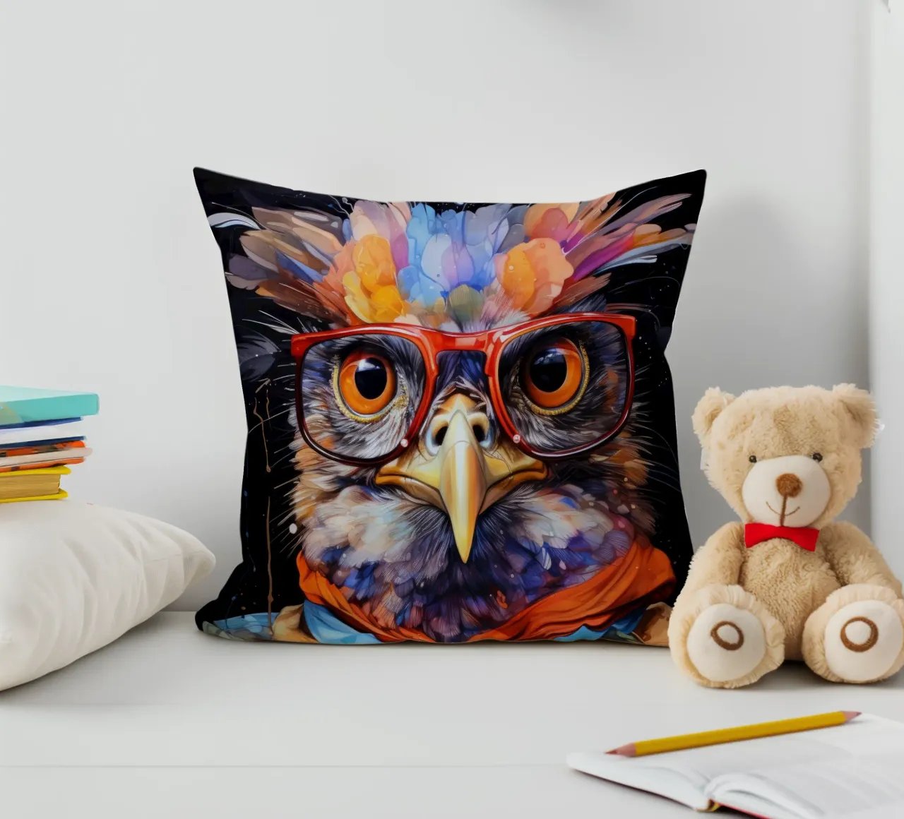 Gufo hipster arte animale cuscino da Justyna Jaszke JBJart