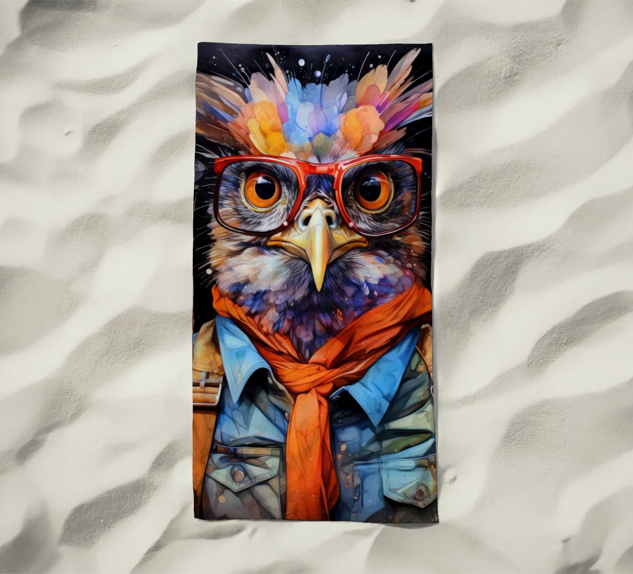 Hipster owl animal art beach towel by Justyna Jaszke JBJart
