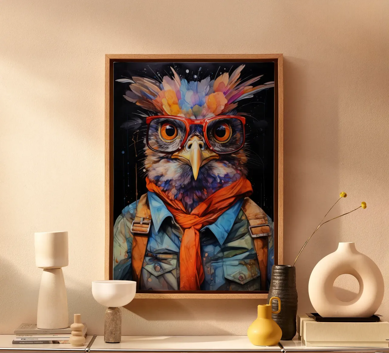 Hipster owl animal art canvas by Justyna Jaszke JBJart