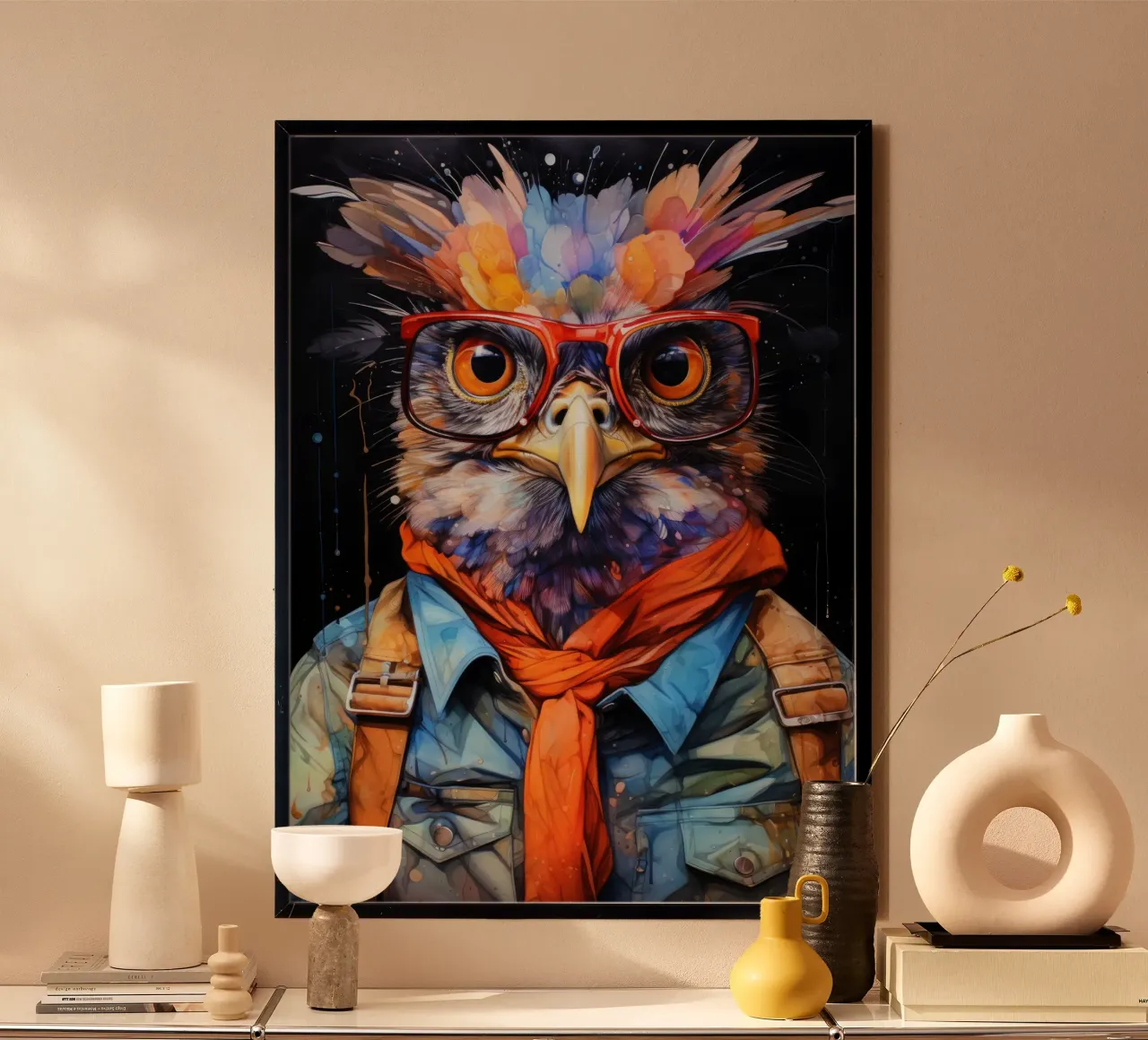 Gufo hipster arte animale carta hahnemühle da Justyna Jaszke JBJart