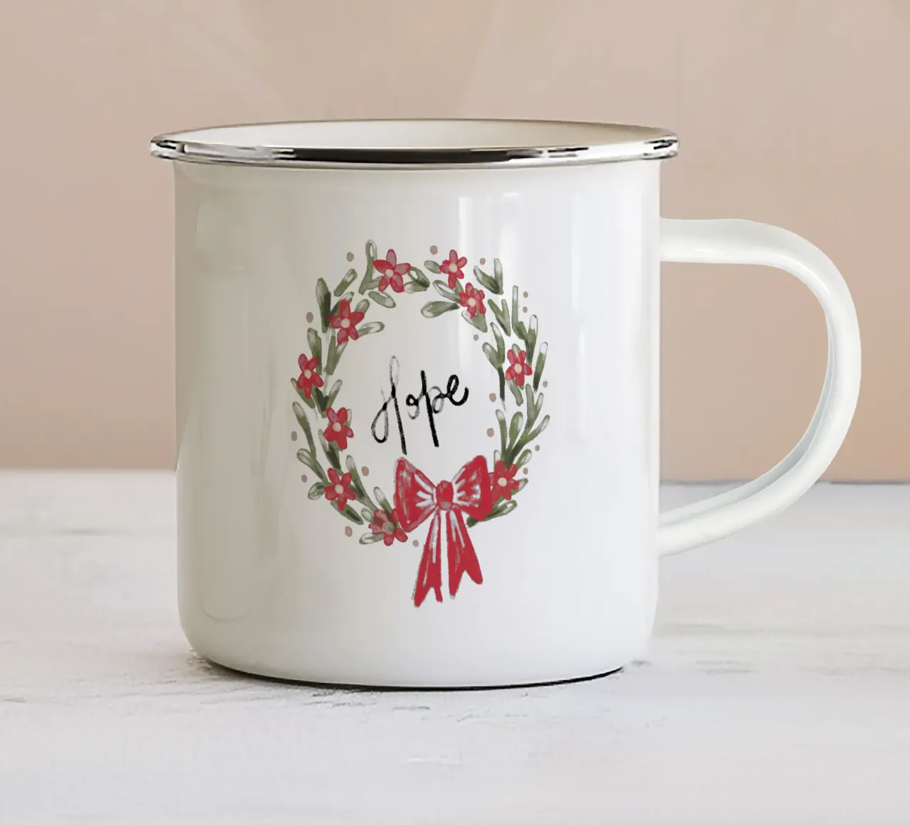 Hope - Christmas Wreath with Bow tazza in smalto da anisillustration