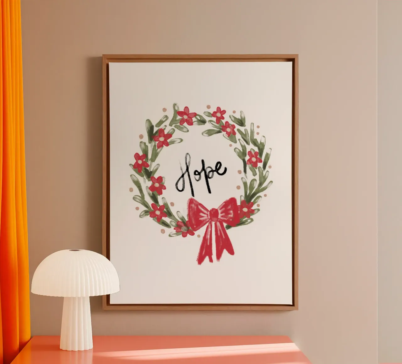 Hope - Christmas Wreath with Bow canvas met Baklijst van anisillustration