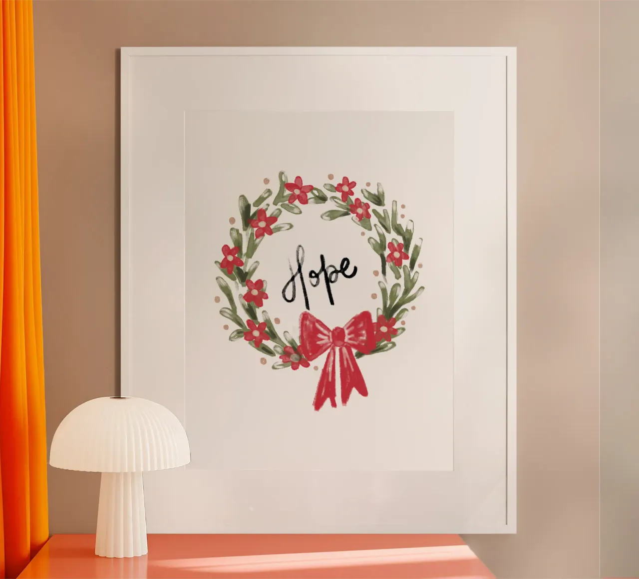 Hope - Christmas Wreath with Bow poster con telaio in legno da anisillustration