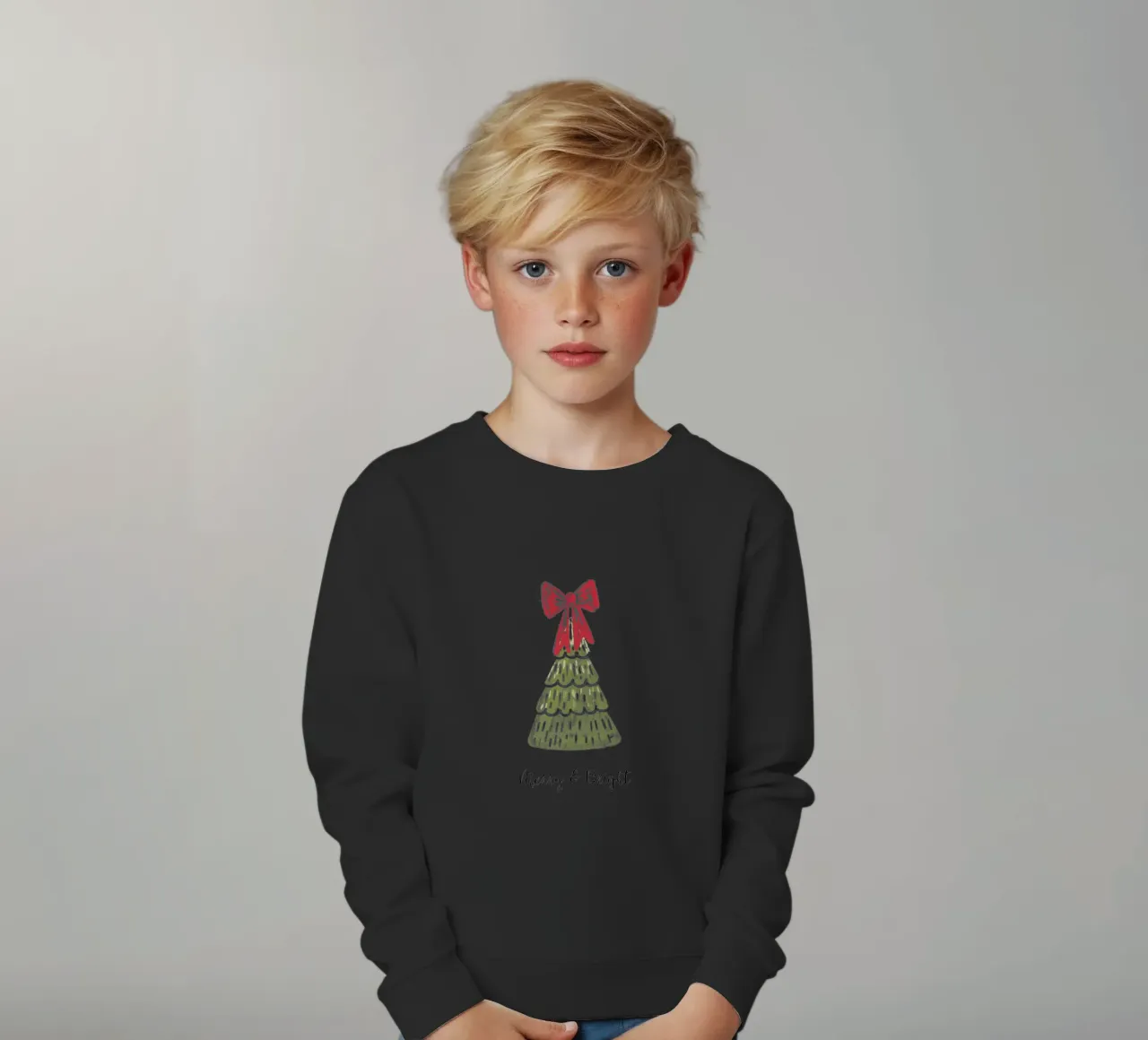 Christmas Pine Tree with red bow and quote felpa bambino da anisillustration