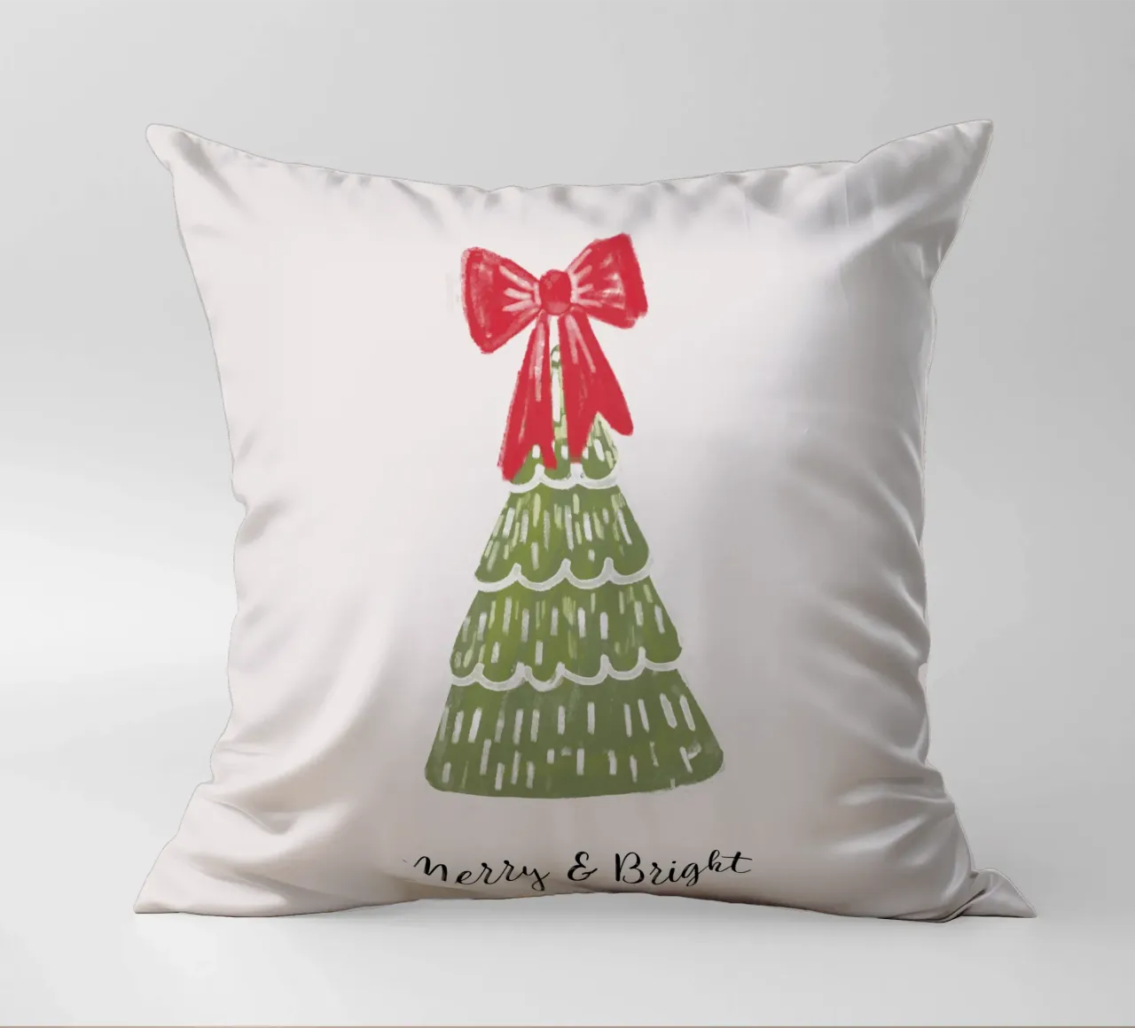 Christmas Pine Tree with red bow and quote cuscino da anisillustration