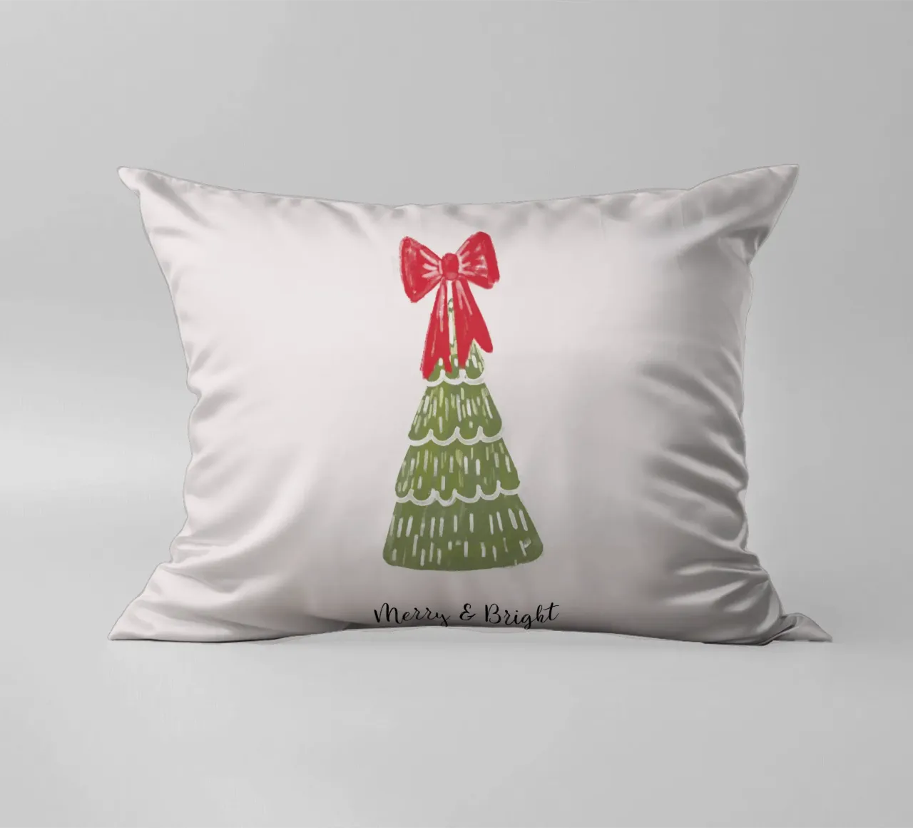 Christmas Pine Tree with red bow and quote cuscino da anisillustration
