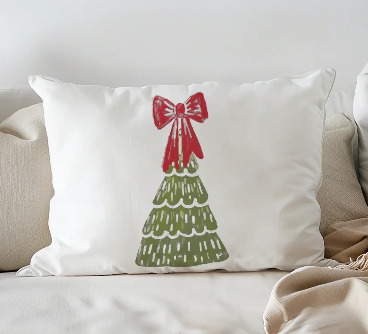Christmas Pine Tree with red bow cuscino da anisillustration