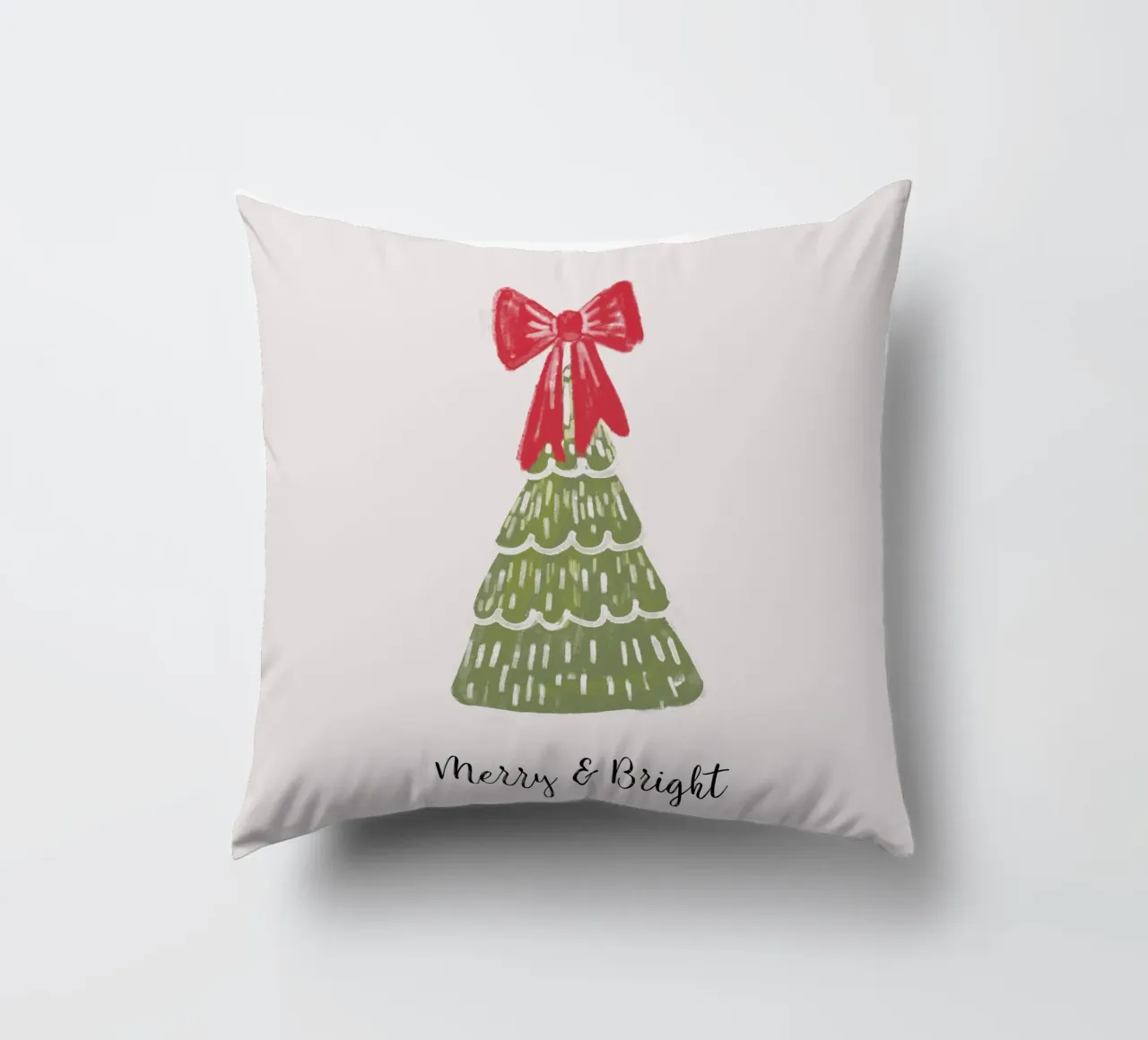Christmas Pine Tree with red bow and quote cuscino da anisillustration