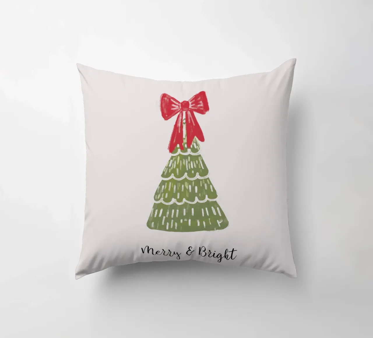 Christmas Pine Tree with red bow and quote cuscino da anisillustration