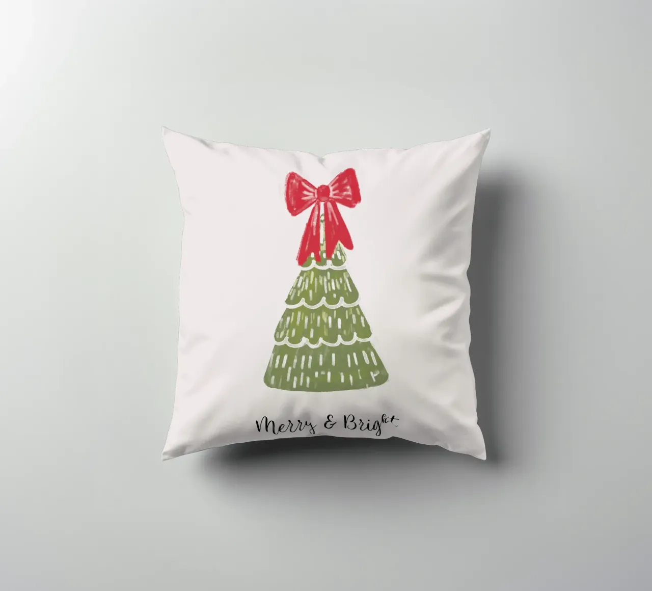 Christmas Pine Tree with red bow and quote cuscino da anisillustration