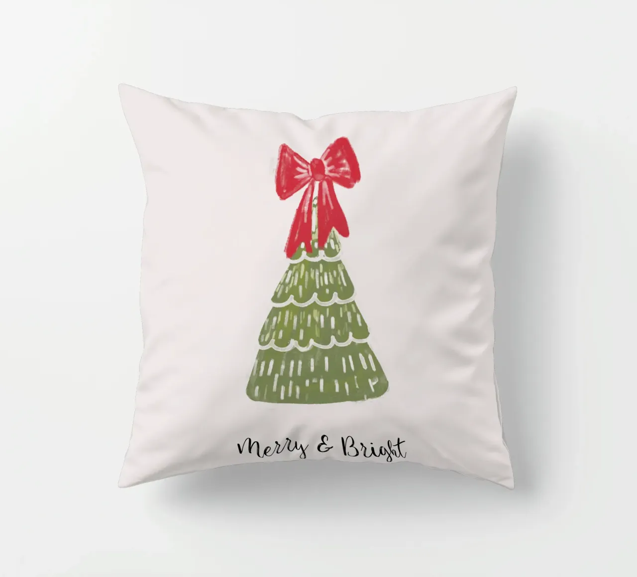 Christmas Pine Tree with red bow and quote cuscino da anisillustration