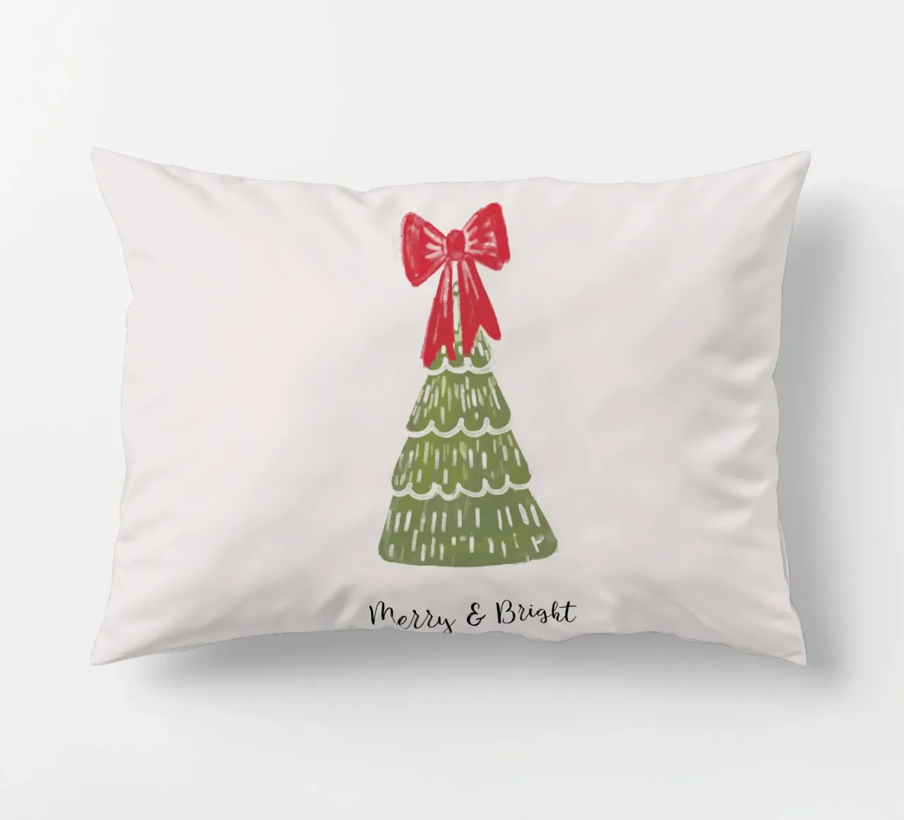 Christmas Pine Tree with red bow and quote cuscino da anisillustration