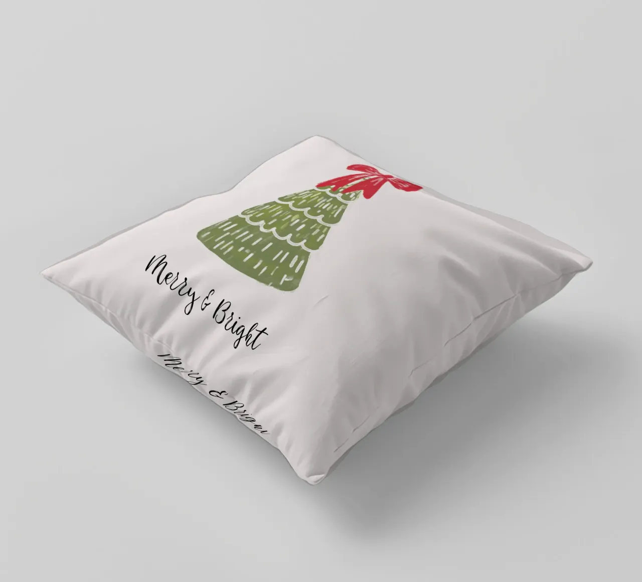 Christmas Pine Tree with red bow and quote cuscino da anisillustration