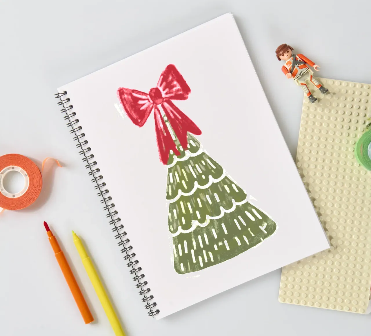 Christmas Pine Tree with red bow spiral notebook by anisillustration