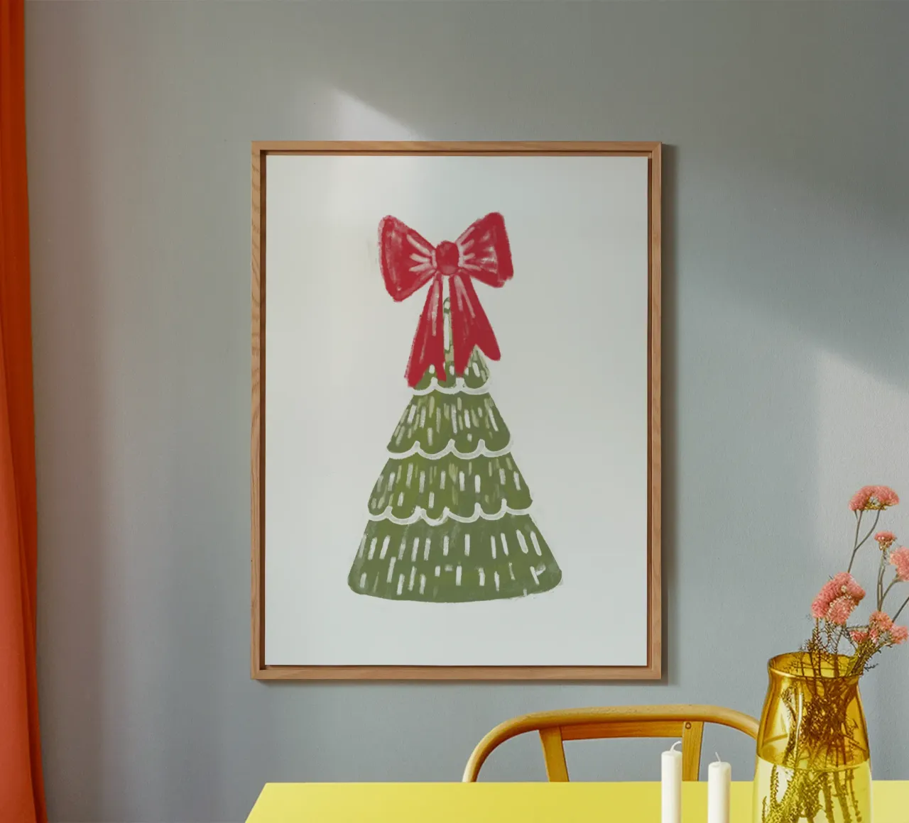 Christmas Pine Tree with red bow alluminio dibond da anisillustration