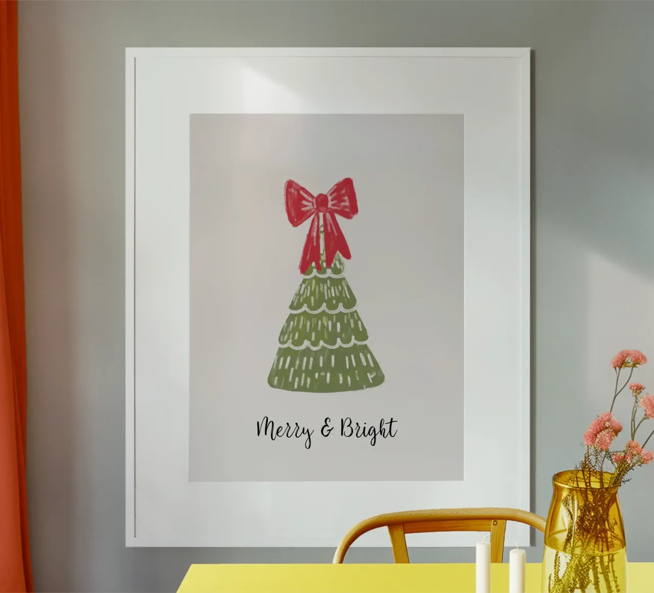 Christmas Pine Tree with red bow and quote carta hahnemühle da anisillustration