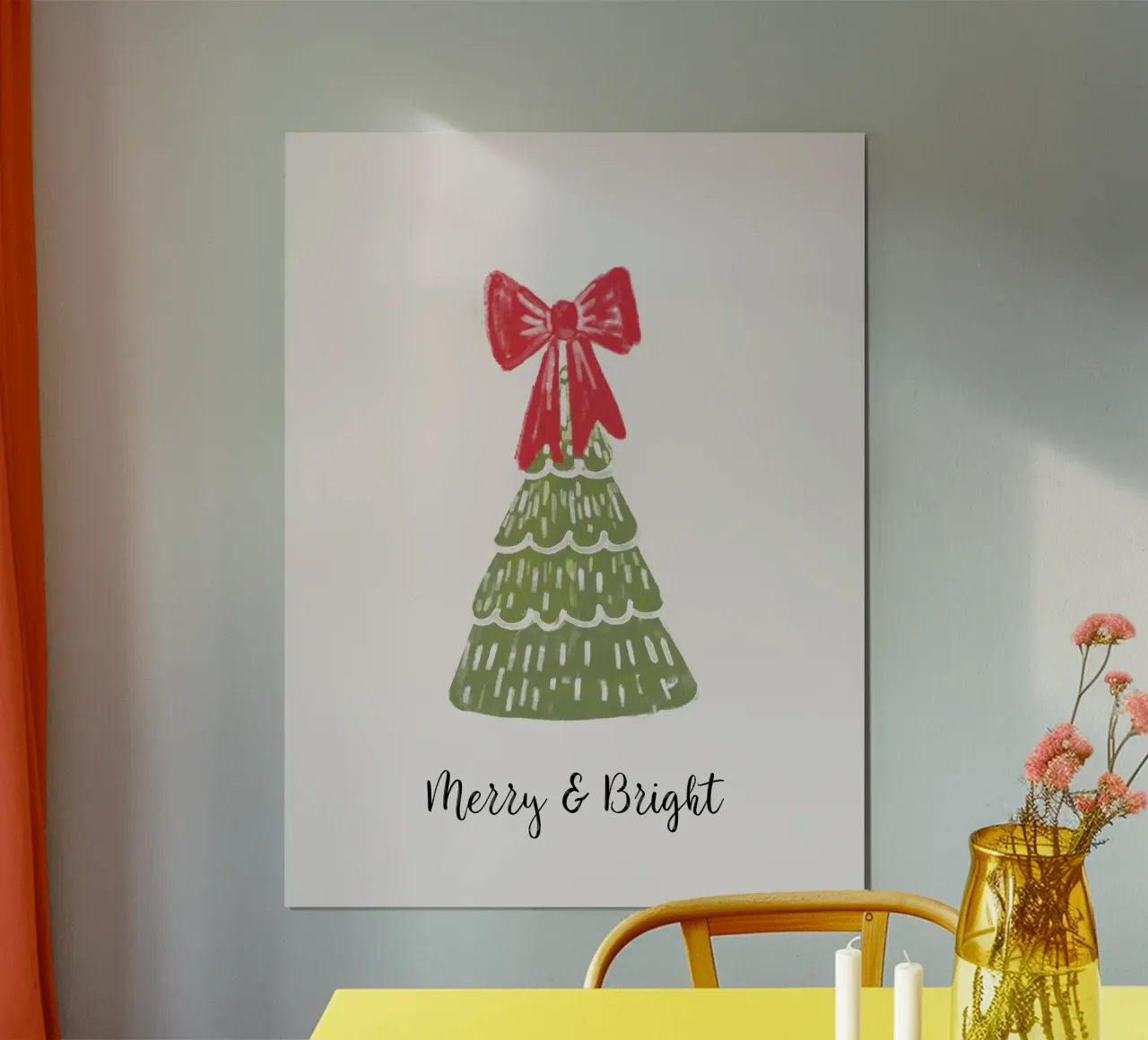 Christmas Pine Tree with red bow and quote carta hahnemühle da anisillustration