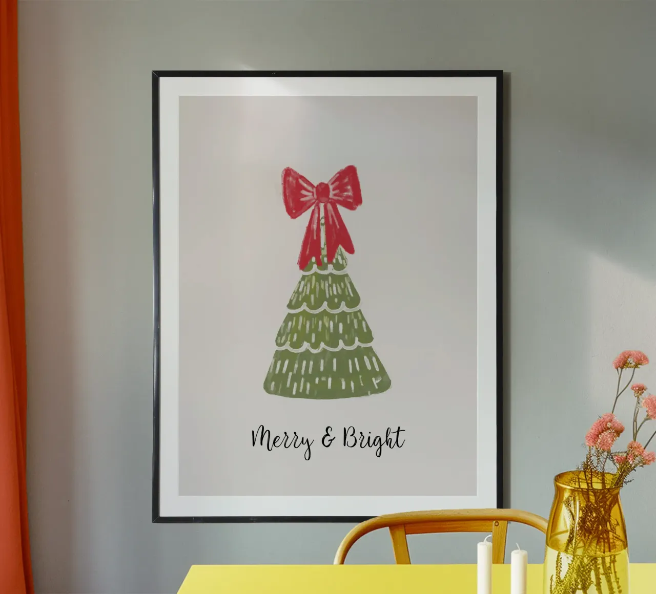 Christmas Pine Tree with red bow and quote carta hahnemühle da anisillustration