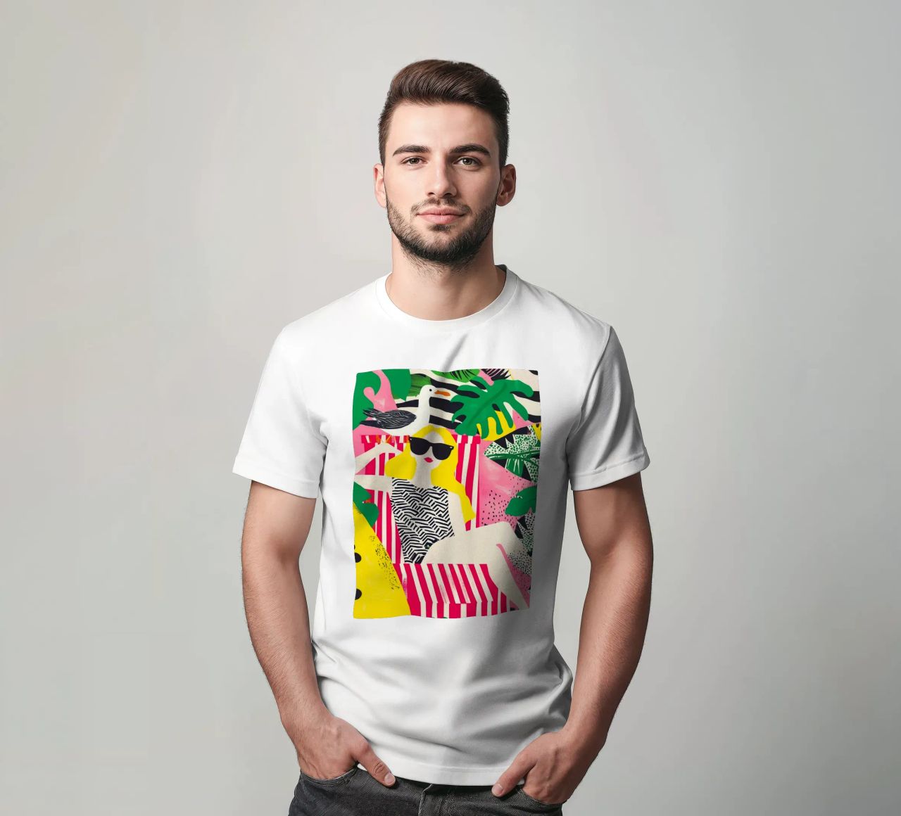 Bionda in vacanza su un balcone in una sedia a sdraio con un gabbiano t-shirt da Autofocus