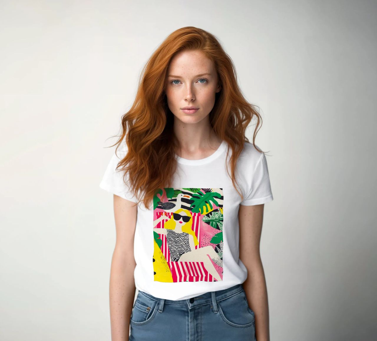 Bionda in vacanza su un balcone in una sedia a sdraio con un gabbiano t-shirt da donna da Autofocus