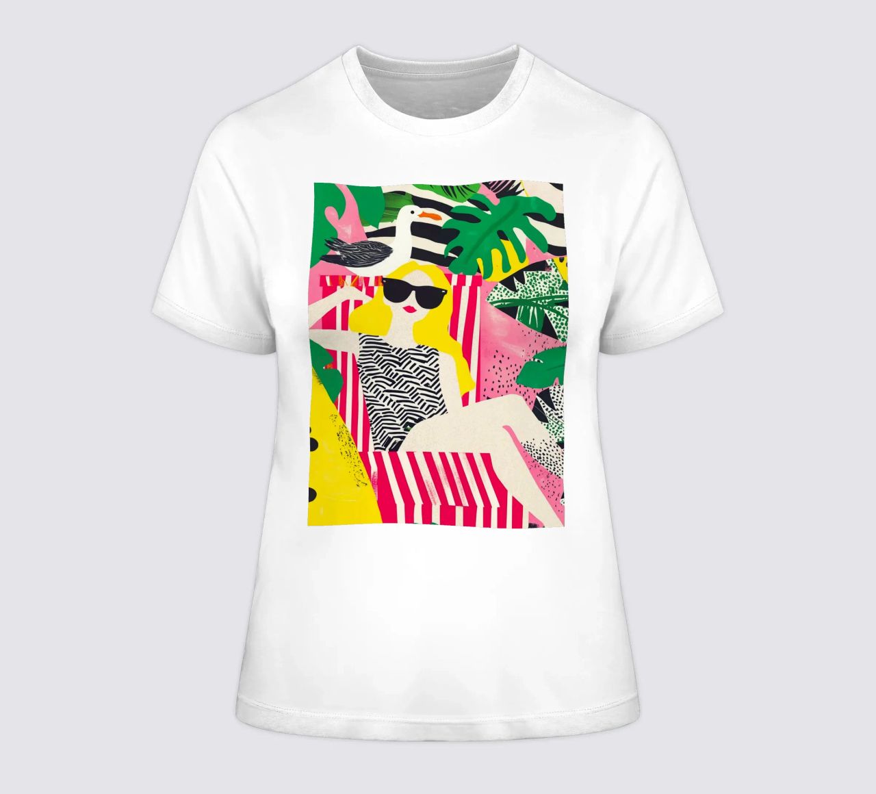 Bionda in vacanza su un balcone in una sedia a sdraio con un gabbiano t-shirt da donna da Autofocus