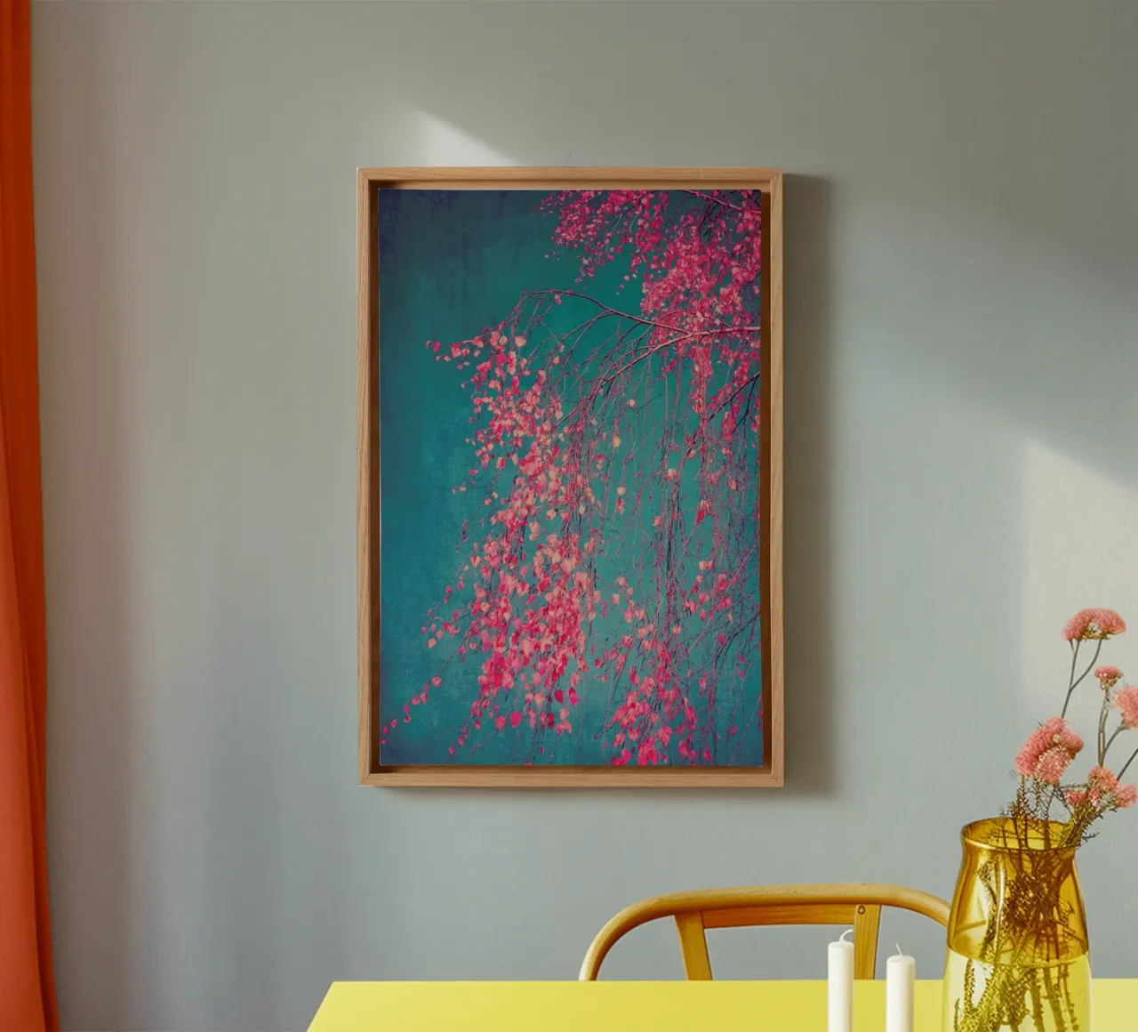 Tree - Birch Whispers Of Pink canvas with Floater frame by Ingrid Beddoes