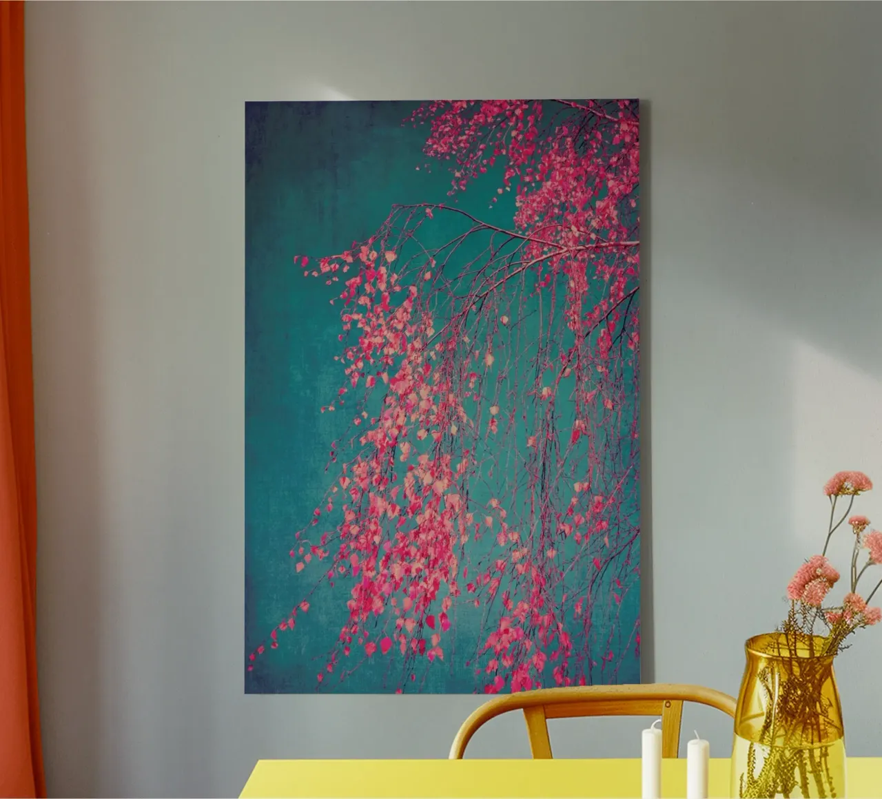 Tree - Birch Whispers Of Pink canvas with Floater frame by Ingrid Beddoes