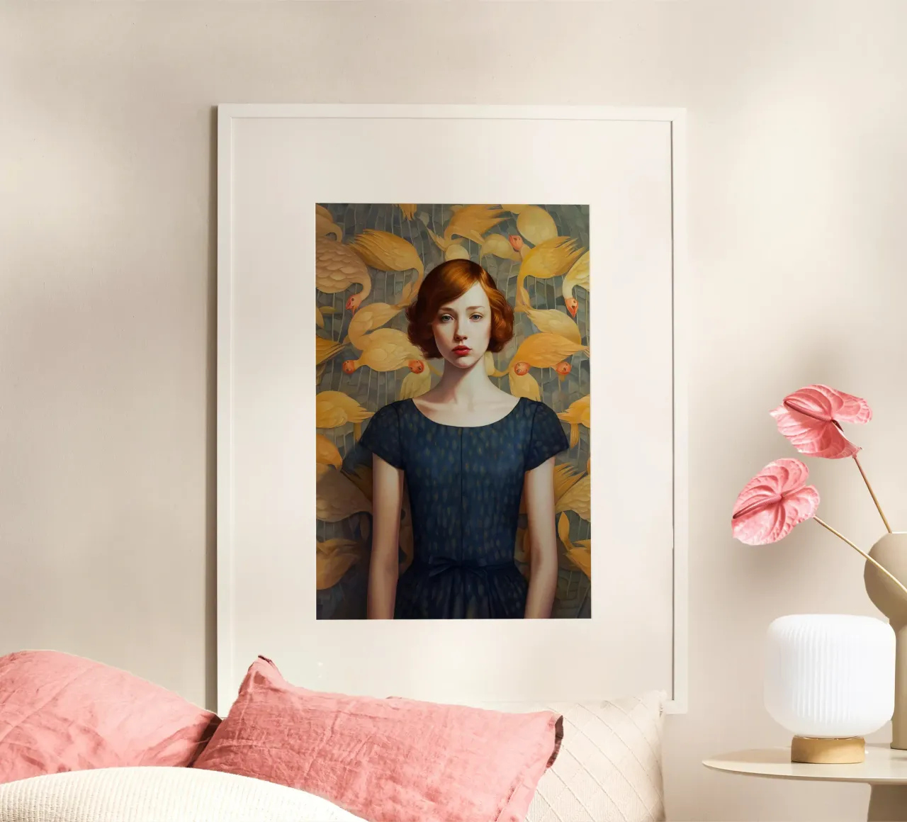 Emel Tunaboylu - Ragazza dai capelli rossi con uccelli poster da The Artcircle
