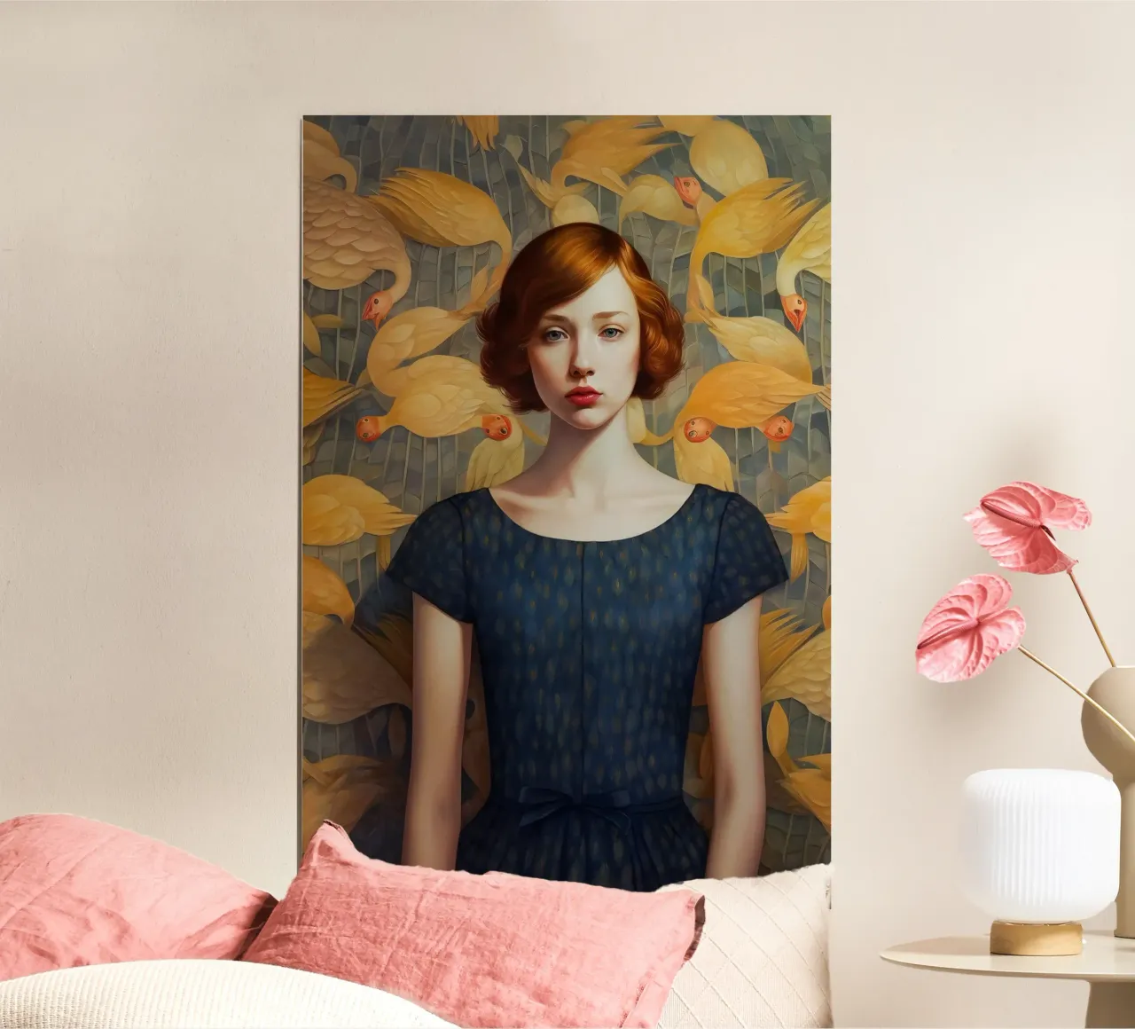 Emel Tunaboylu - Ragazza dai capelli rossi con uccelli poster da The Artcircle