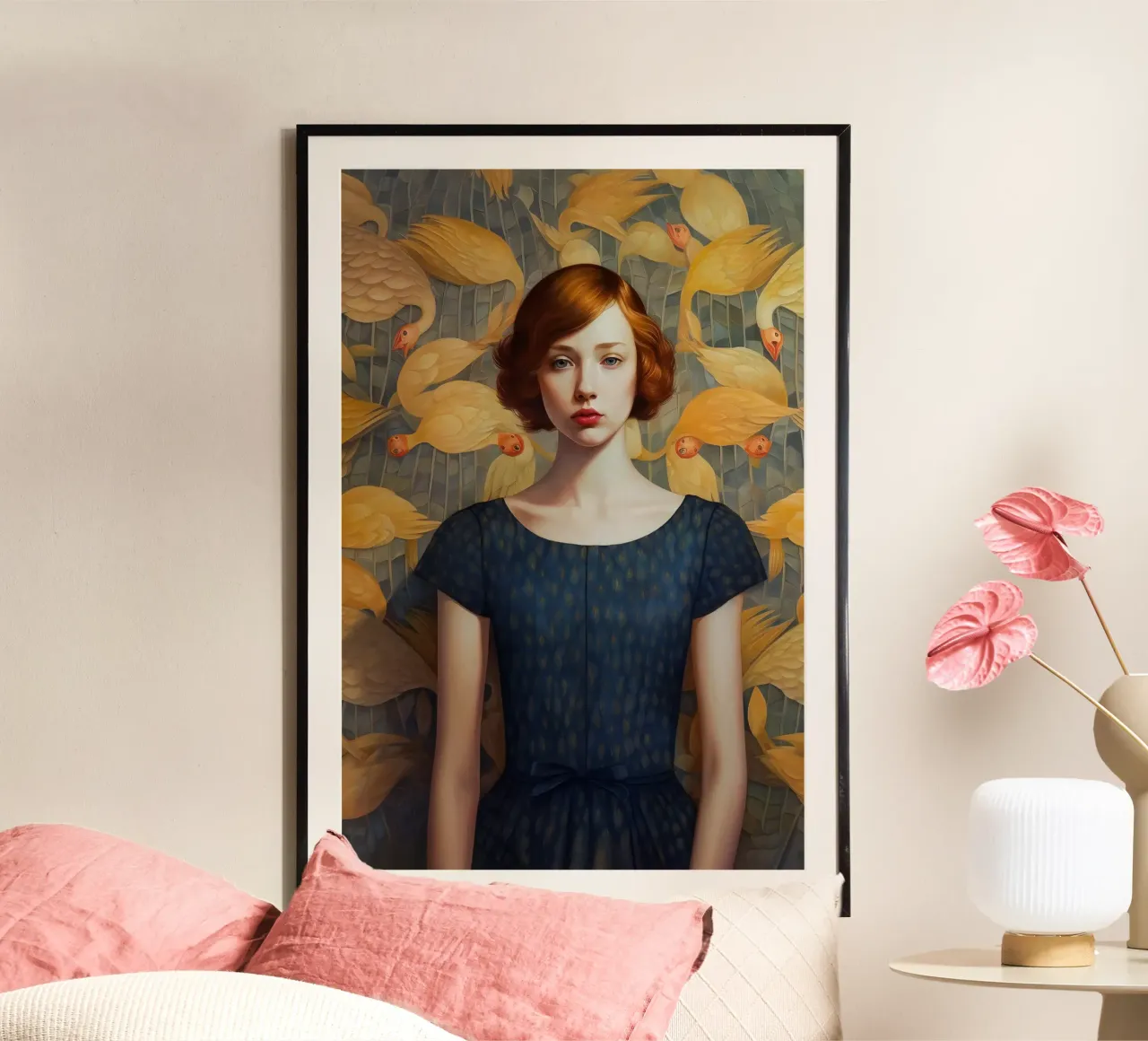 Emel Tunaboylu - Ragazza dai capelli rossi con uccelli poster da The Artcircle