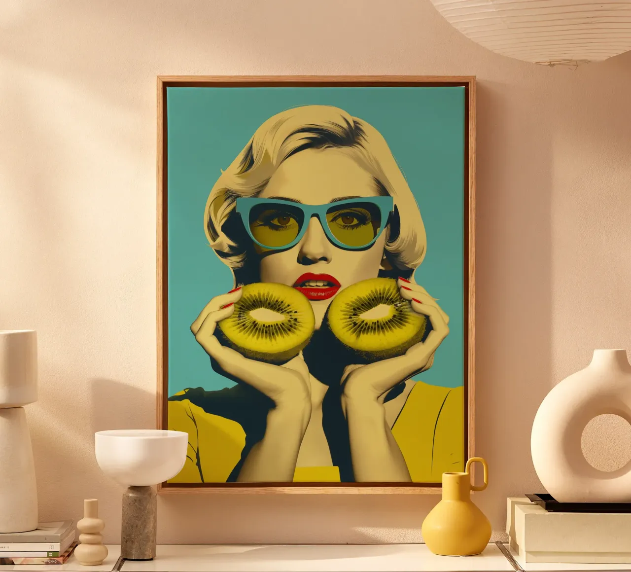 Kiwi Girl | Poster di cucina in stile diner anni '50 tela con Cornice a cassetta da Autofocus