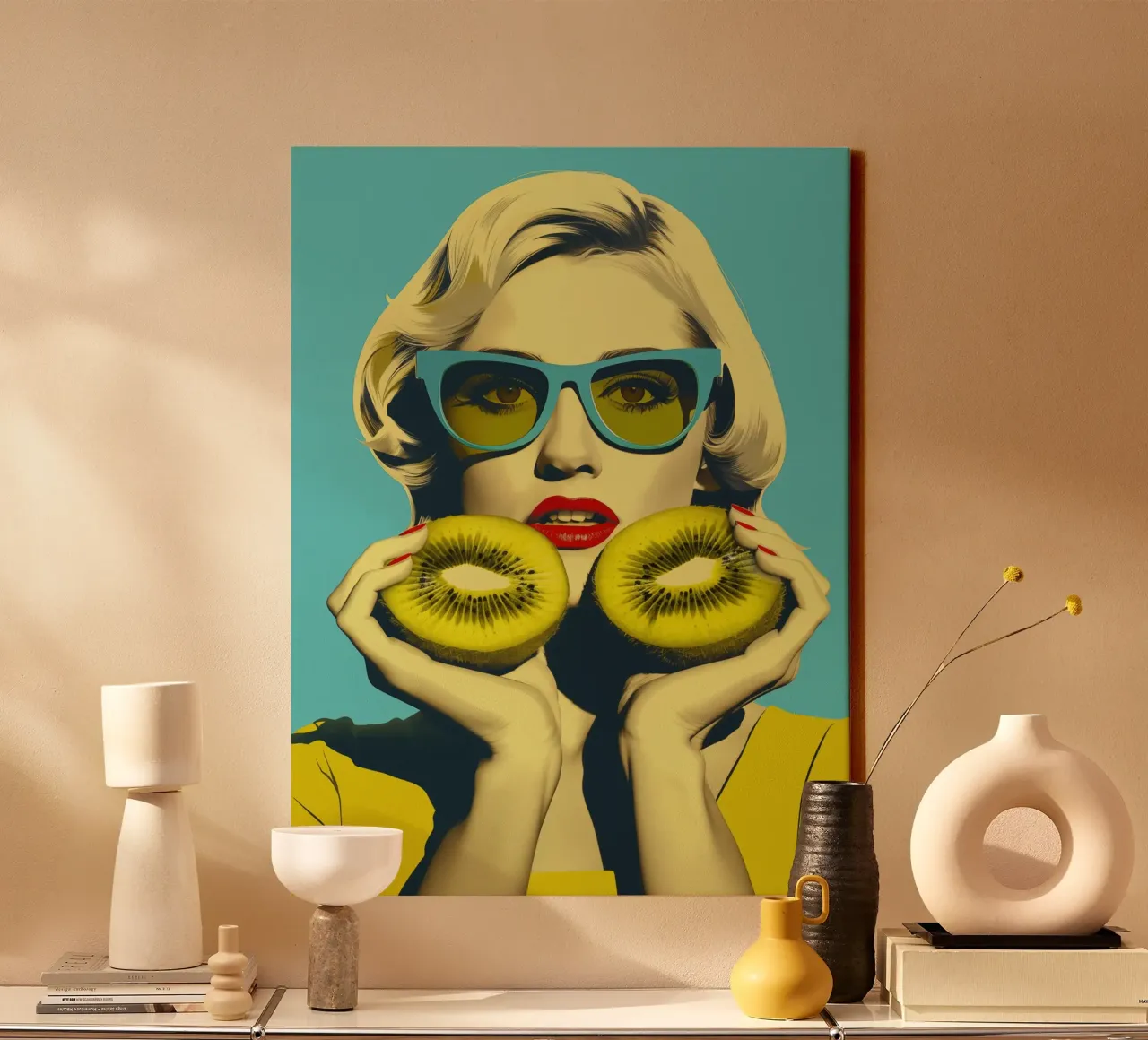 Kiwi Girl | Poster di cucina in stile diner anni '50 tela con Cornice a cassetta da Autofocus