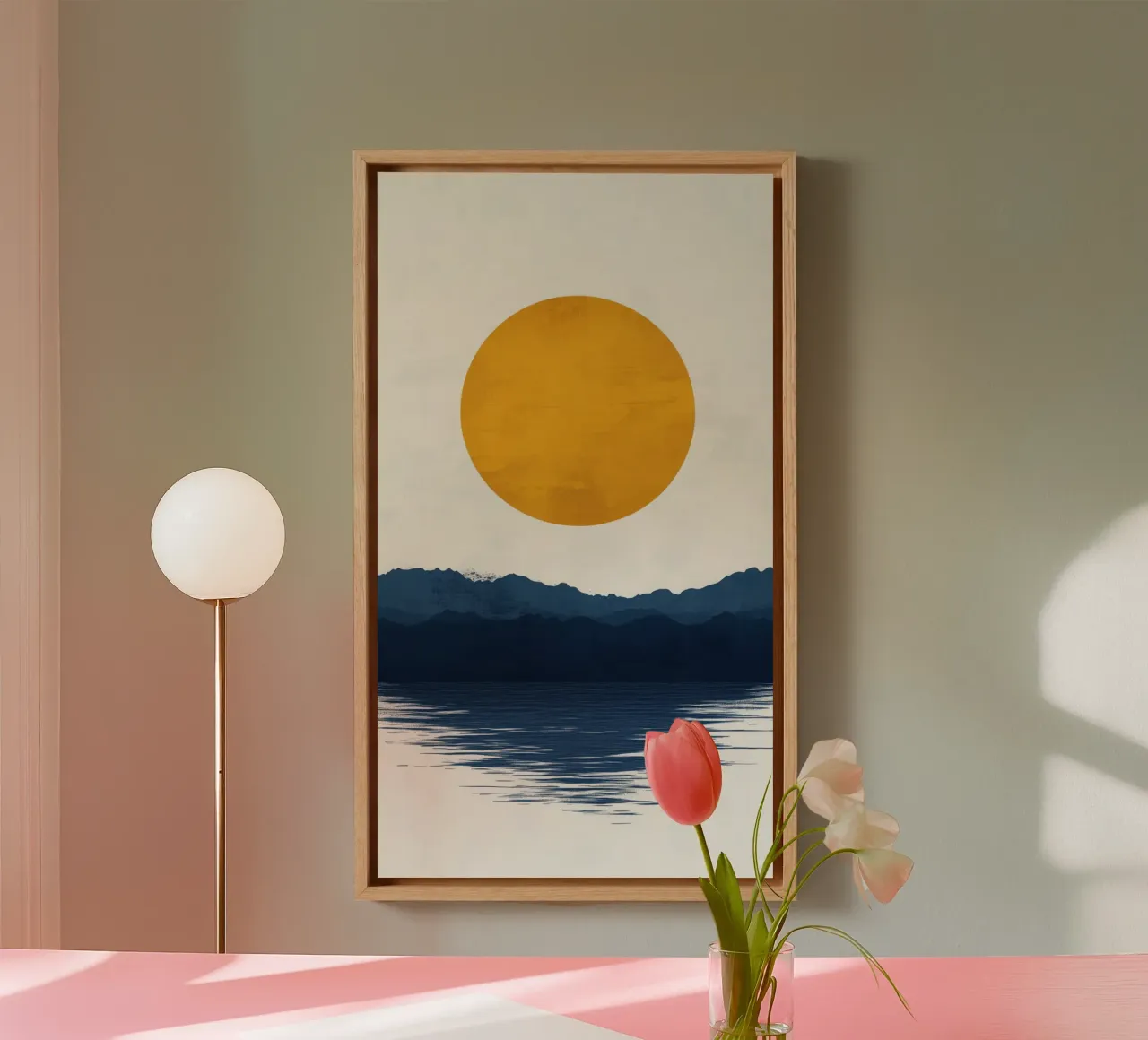 Luna dorata sul lago di montagna tela con Cornice a cassetta da Affiches Soleil & Déco Lumineuse – Sunny