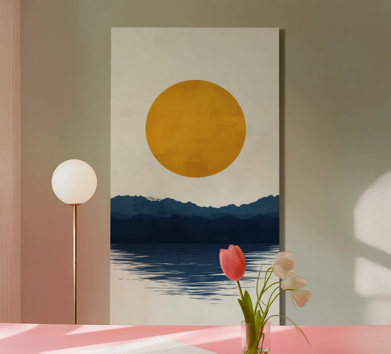 Luna dorata sul lago di montagna tela con Cornice a cassetta da Affiches Soleil & Déco Lumineuse – Sunny