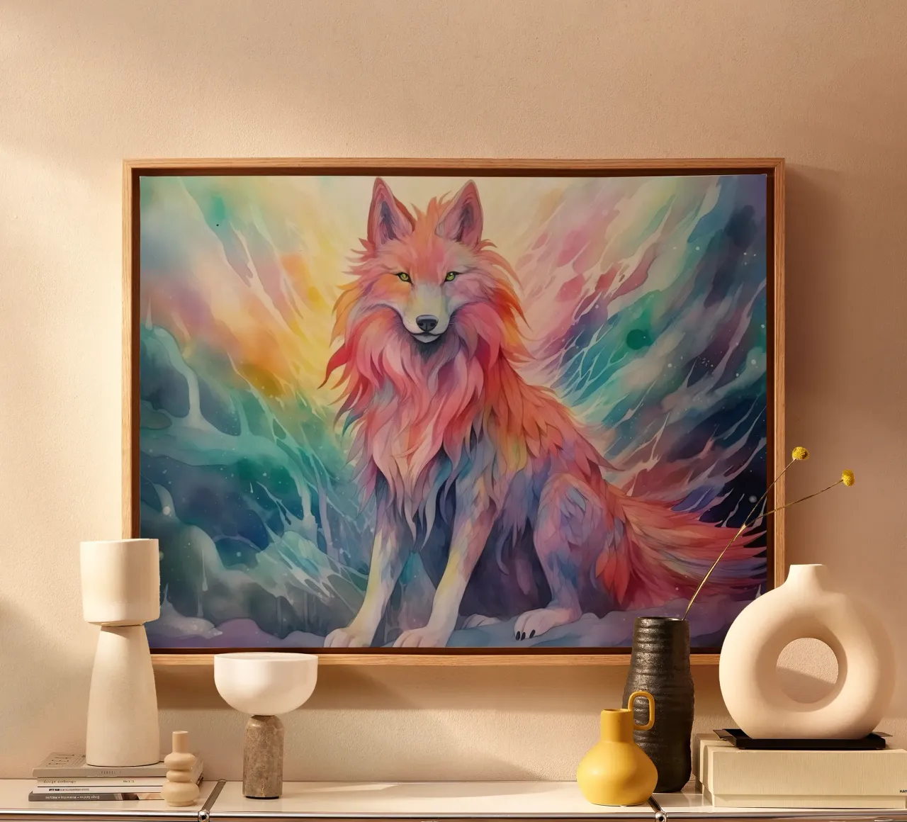 Totem animale Loup tela con Cornice a cassetta da Théïa's Fantasia World