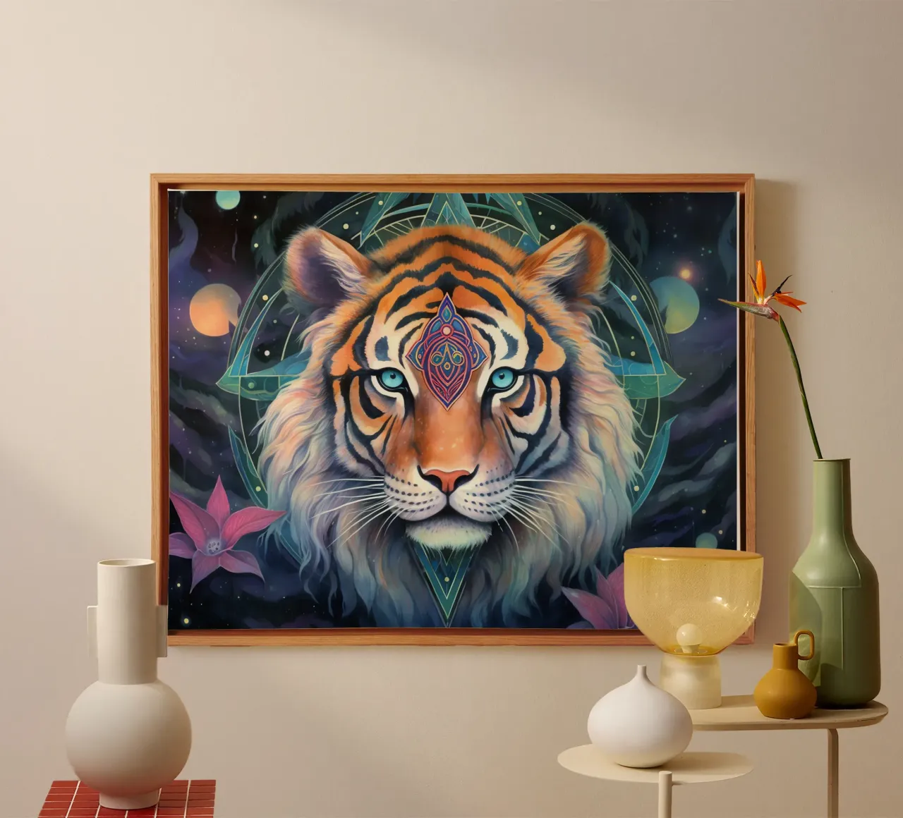 Totem animale Tigre tela con Cornice a cassetta da Théïa's Fantasia World