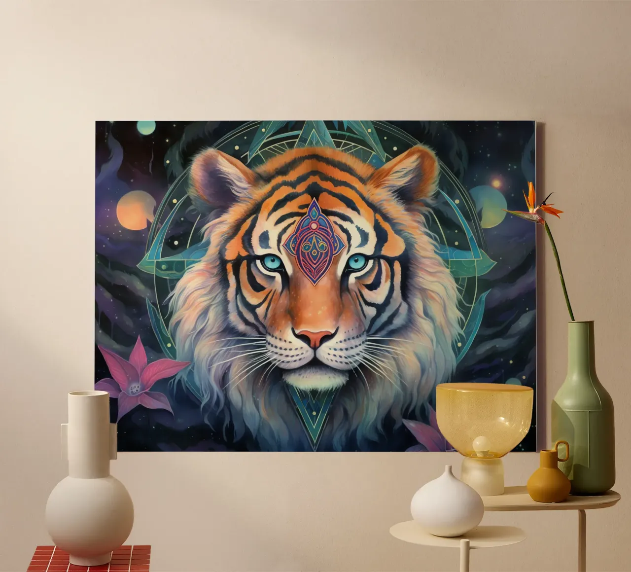 Totem animale Tigre tela con Cornice a cassetta da Théïa's Fantasia World