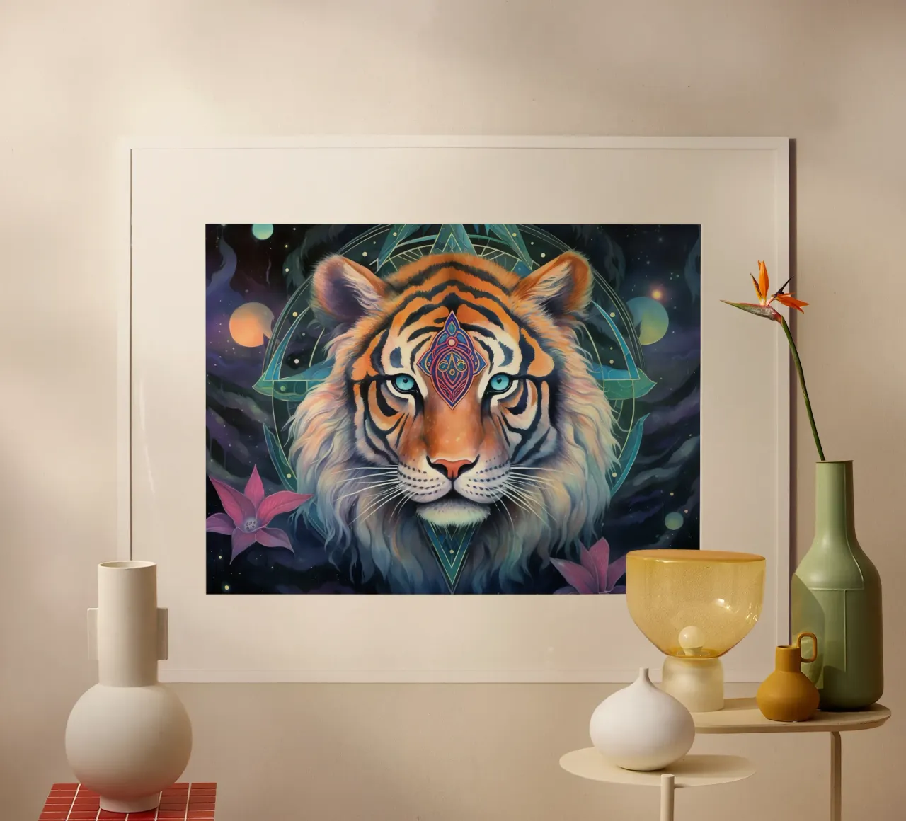 Totem animale Tigre poster con telaio in plastica da Théïa's Fantasia World
