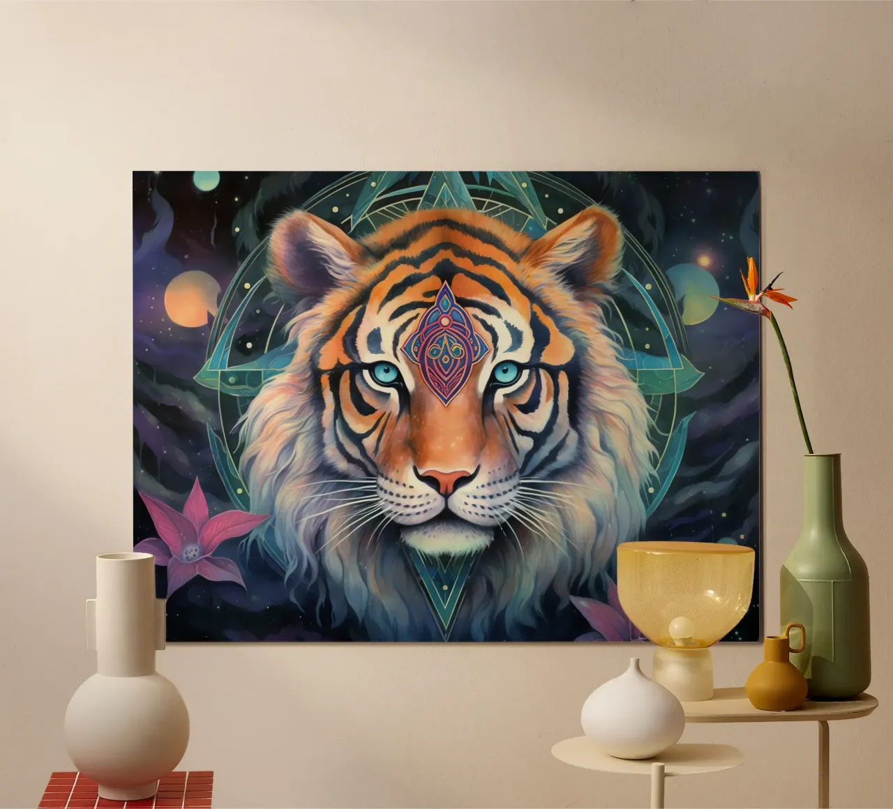 Totem animale Tigre poster con telaio in plastica da Théïa's Fantasia World