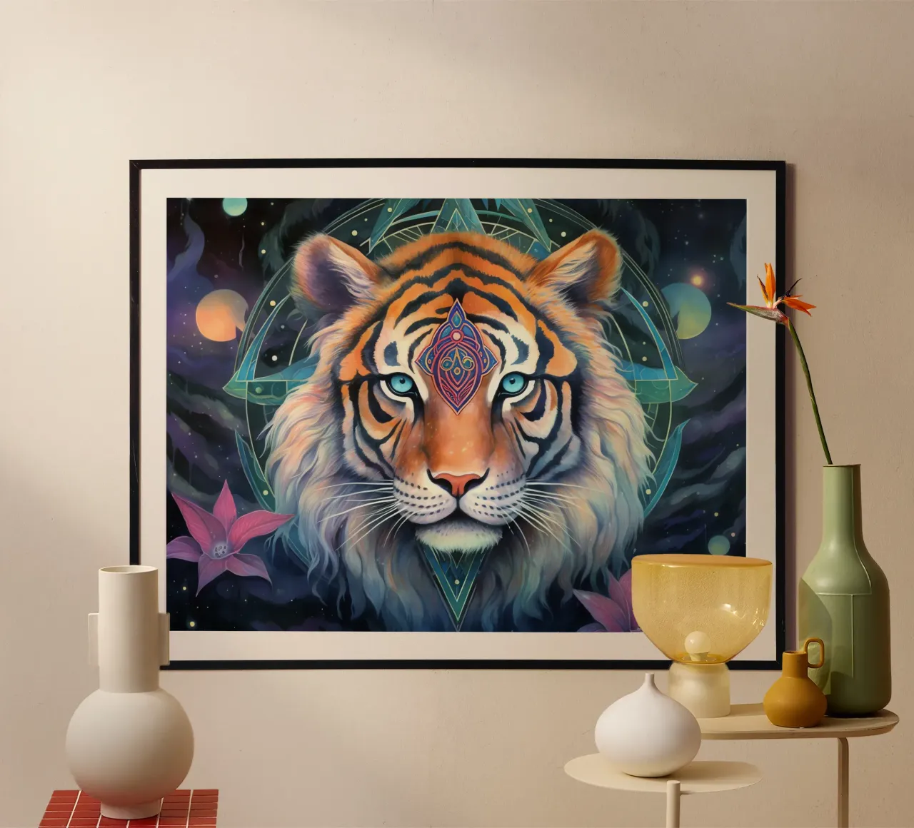 Totem animale Tigre poster con telaio in plastica da Théïa's Fantasia World