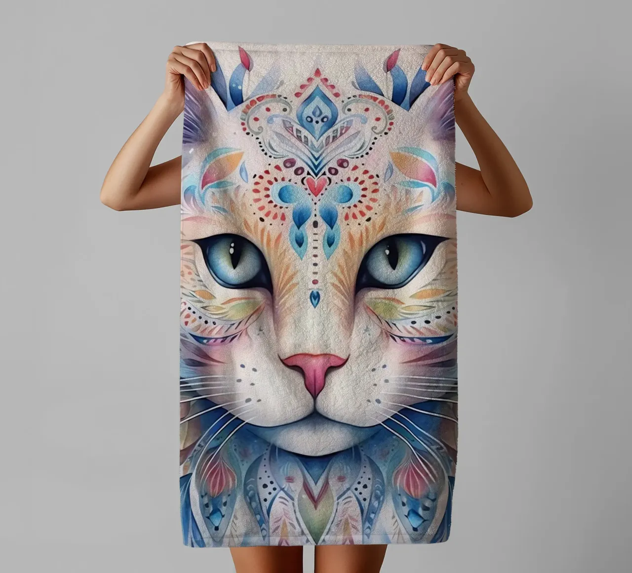 Chat sui totem animali asciugamano da bagno da Théïa's Fantasia World