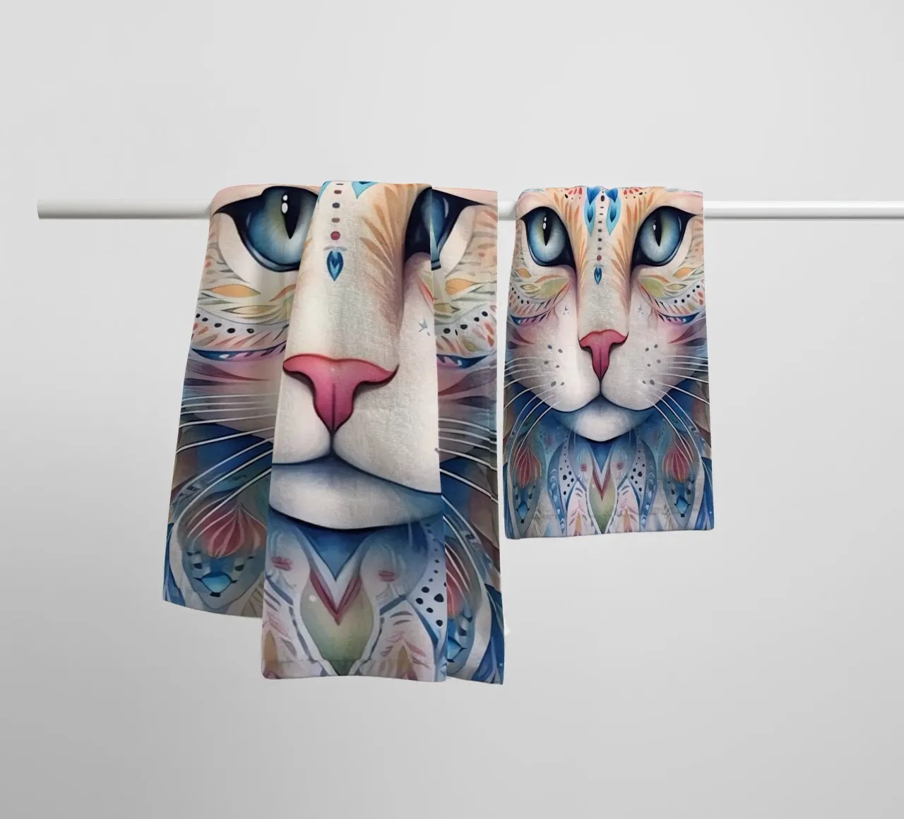 Chat sui totem animali asciugamano da bagno da Théïa's Fantasia World