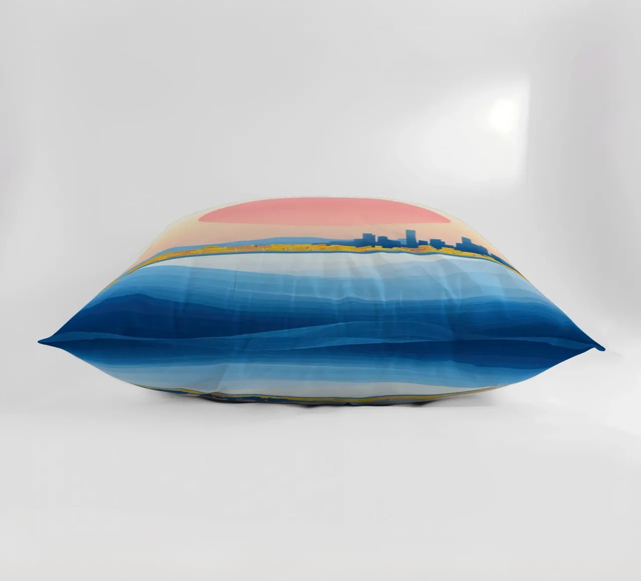 Pink Sun Coastal City decorative cushion by Affiches Soleil & Déco Lumineuse – Sunny