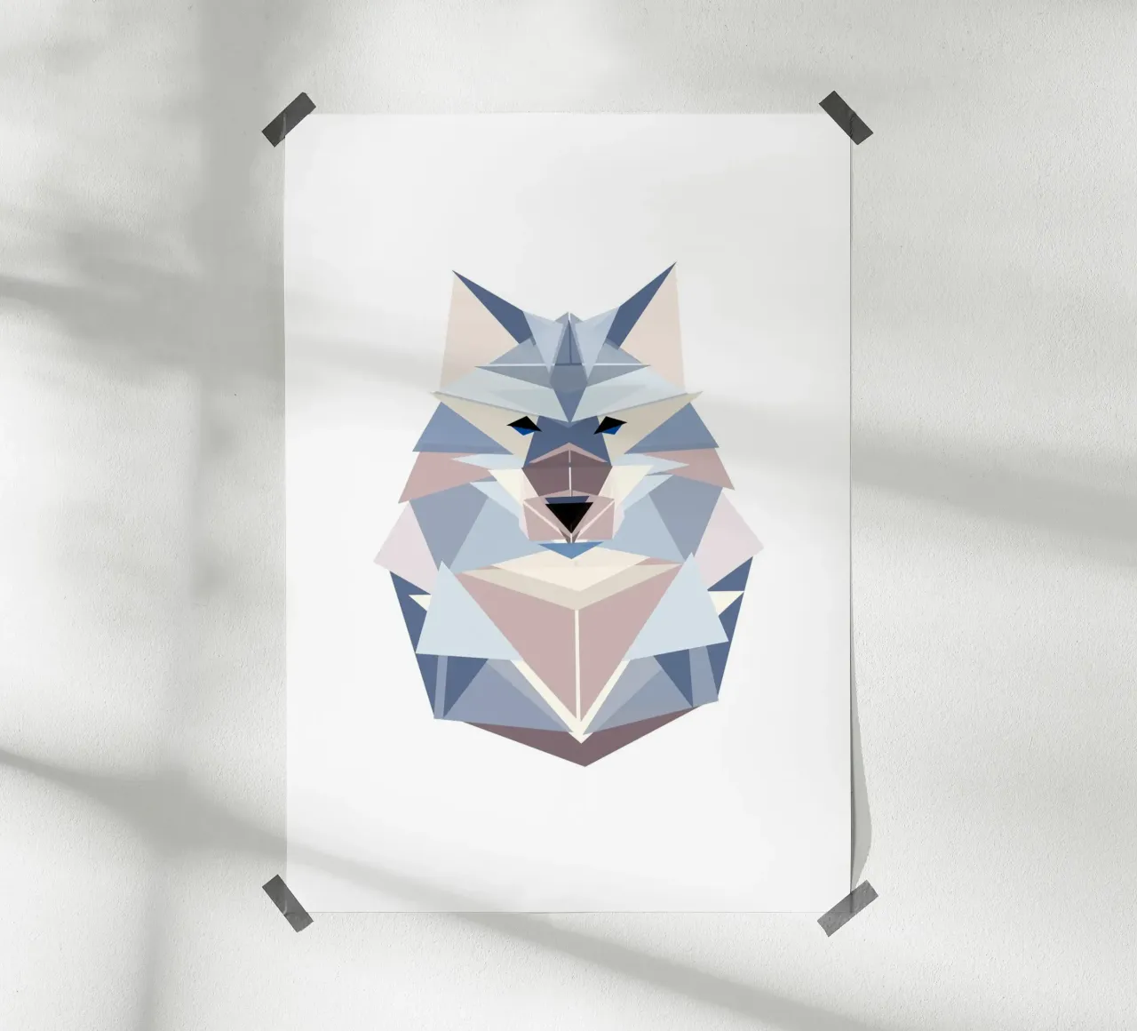 Geometrischer Wolf poster con telaio in legno da BAINAI